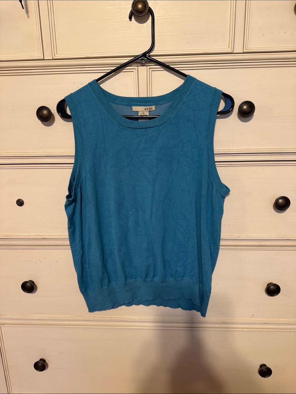 EVIE Teal Knit Crewneck Tank silk blend